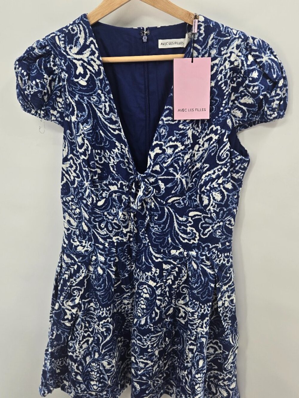 Avec Les Filles Blue White Paisley Mini Dress Size 8